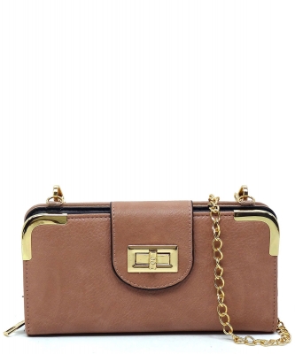 Fashion Turn Lock Crossbody Wallet AD041 MAUVE